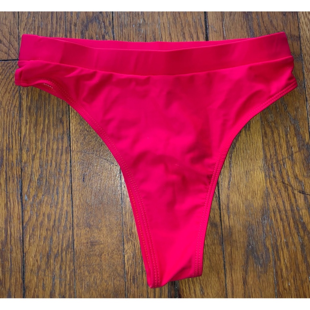 Red High Waist Cheeky Bikini Bottom